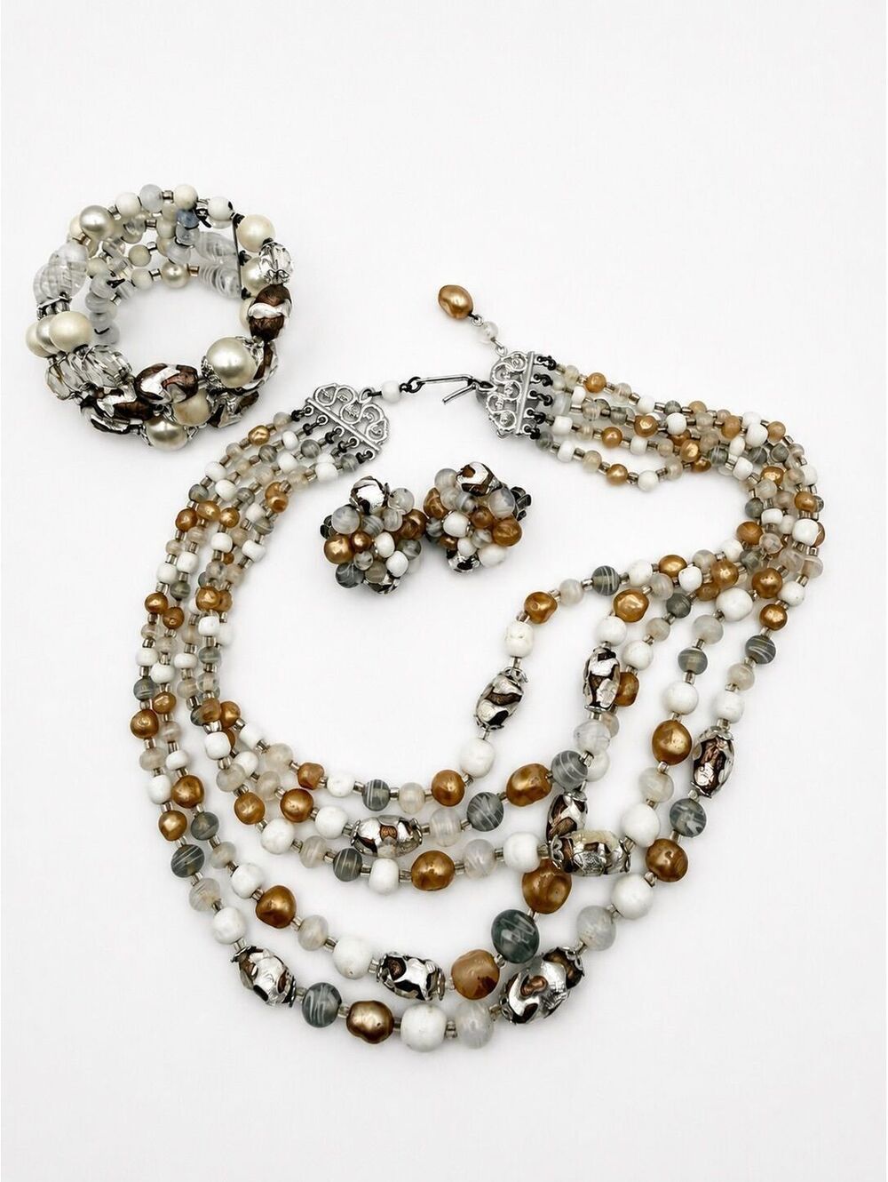 22. Vintage Signed Japan Multi-Strand Glass Bead Jewelry Set